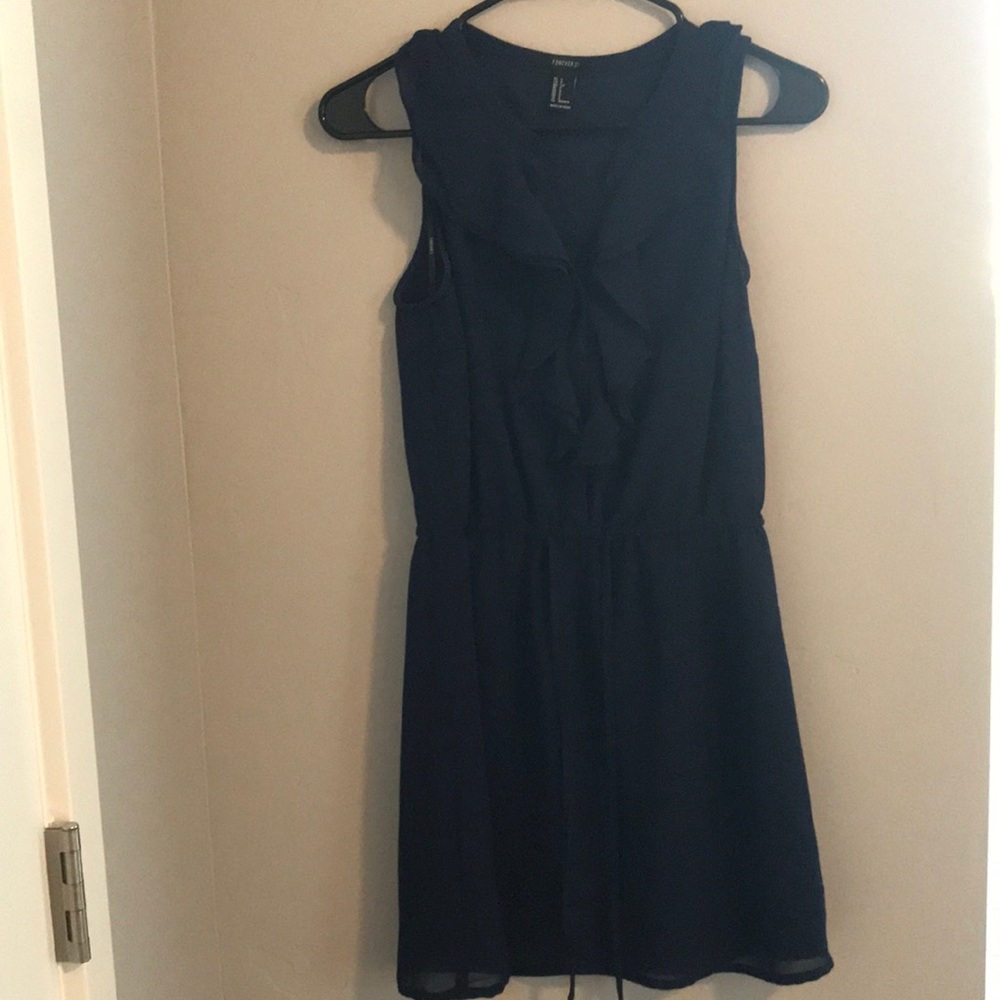 Navy blue, short dress.